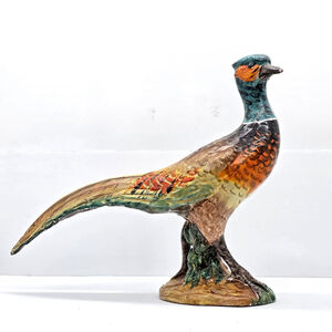 Vintage Italian Majolica Pheasant Figurine Ceramic 14” Hand Painted Decor